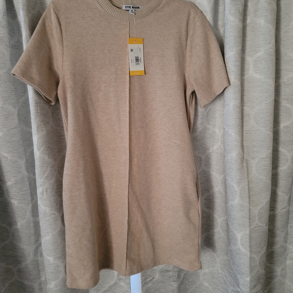 Steve Madden Tan Sheath Midi Dress Casual Crew Neck